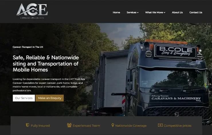 Ace Caravan Specialists website design from the Crovio Digital portfolio
