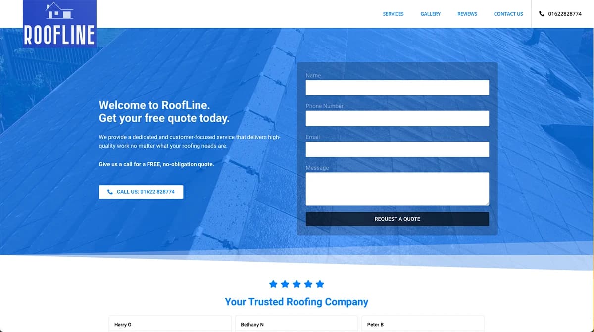 Roofline website design from the Crovio Digital portfolio