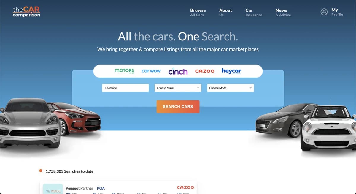 The Car Comparison website design from the Crovio Digital portfolio