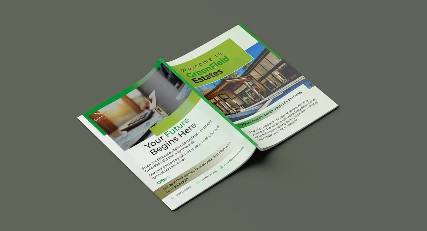 Angled layout view highlighting full publication spread, cover styling, and structured content hierarchy.